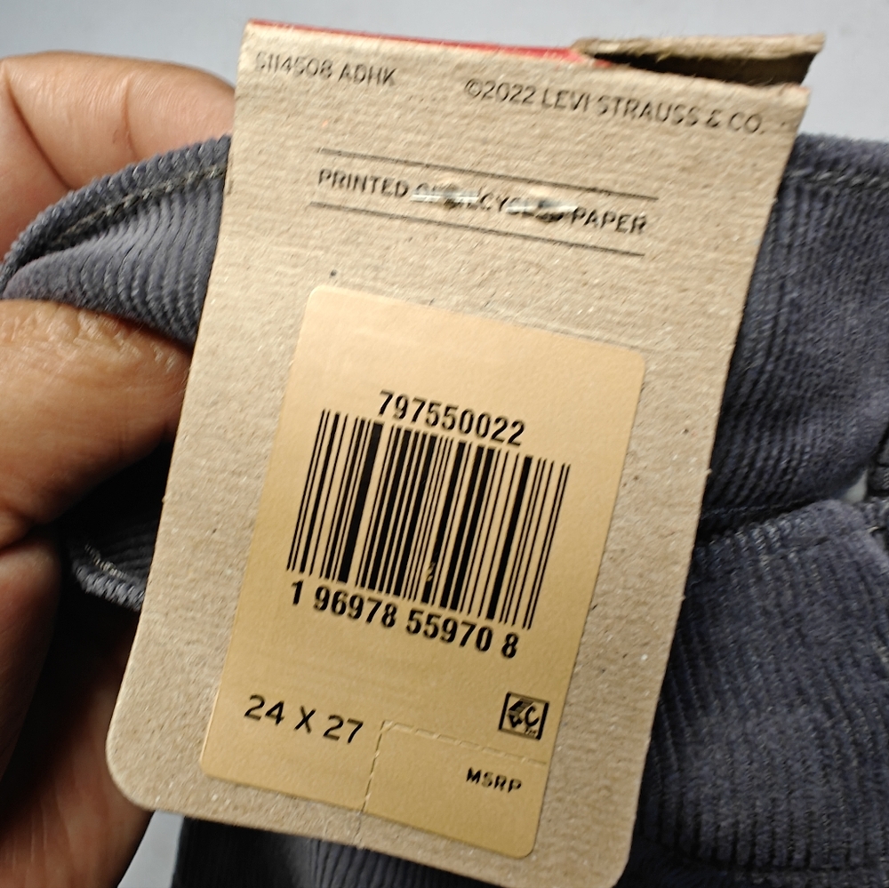 Levis Ribcage Straight Ankle Womens Jeans 24x27 Grey Corduroy Cowgirl - Picture 6 of 7